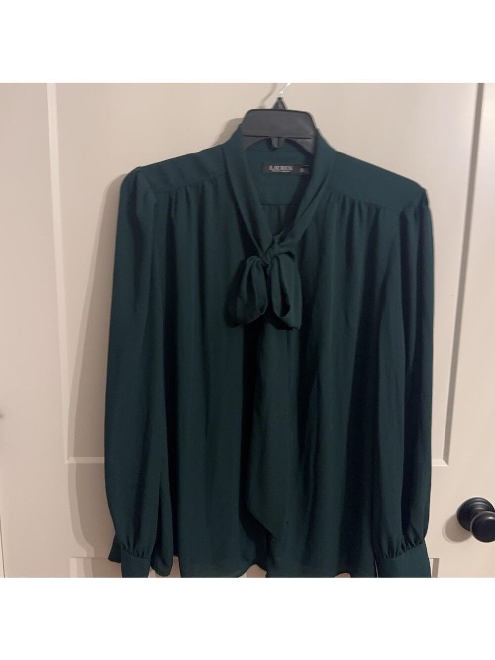 Lauren Ralph Lauren Blouse XXL Green Puse Bow Office Old Money Retro Black Label